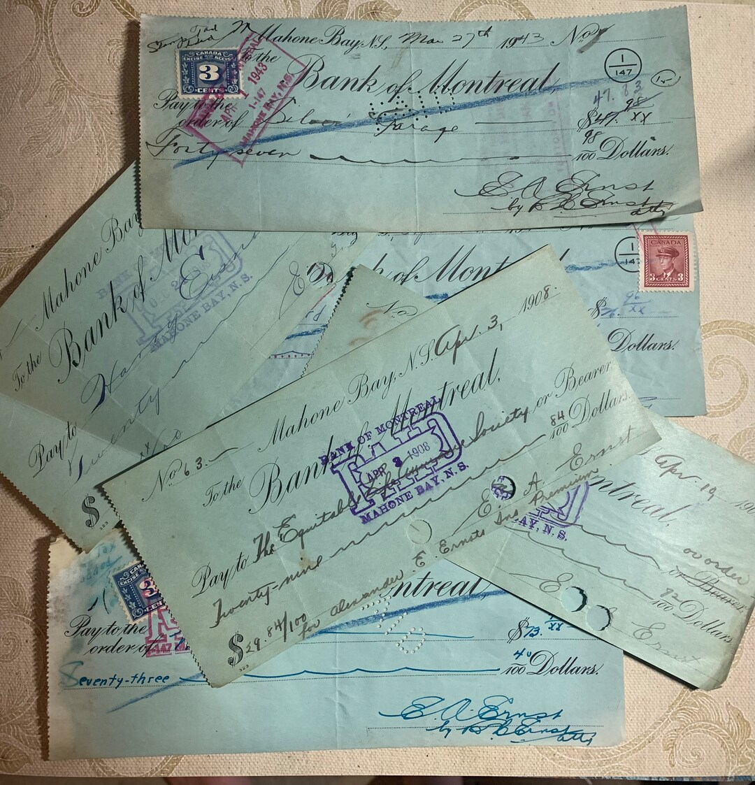 Vintage Cancelled Cheques, 1909 Ephemera, Vintage Blue Paper, Junk ...