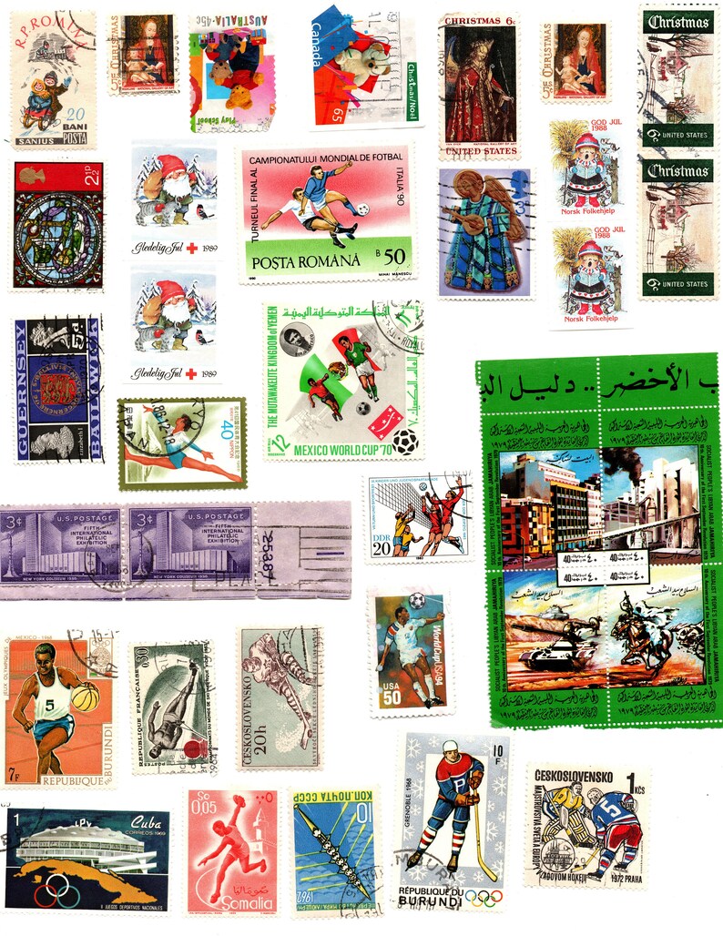 Vintage Postal Stamp Collection Digital Scanned Ephemera Junk Journal Fussy Cut Collage Printable Images image 8