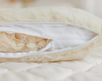 Almohada 100% lana merino, altura ajustable, material natural, con cremallera, 50 x 70 cm