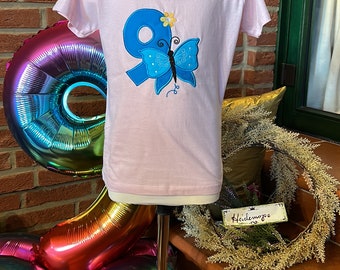 GEBURTSTAGS- Shirt mit Schmetterling zum 9. Geburtstag