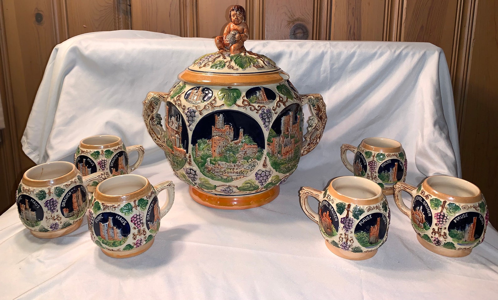 Vintage German Gerz punch bowl set with 6 cups Etsy