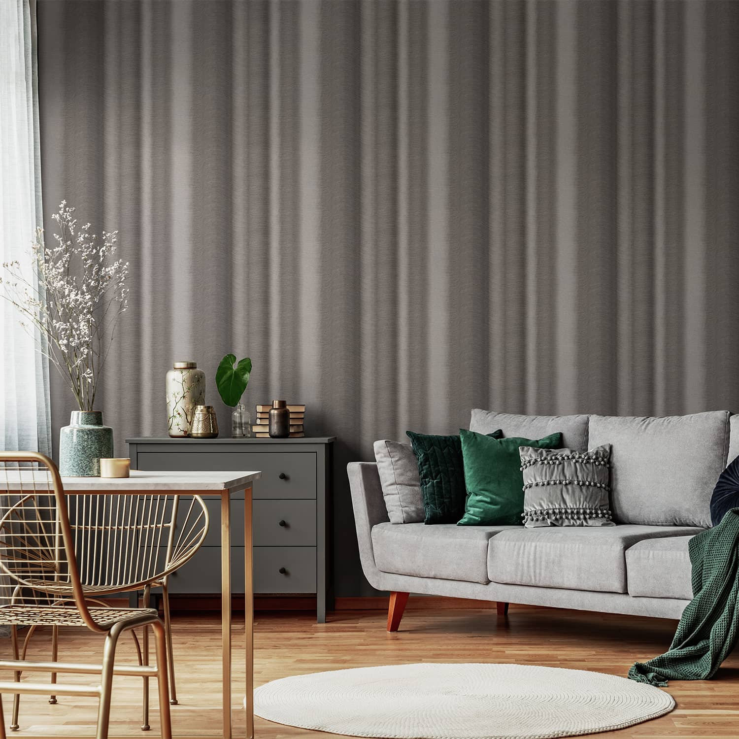 Papier Peint Rideau Plissé Gris