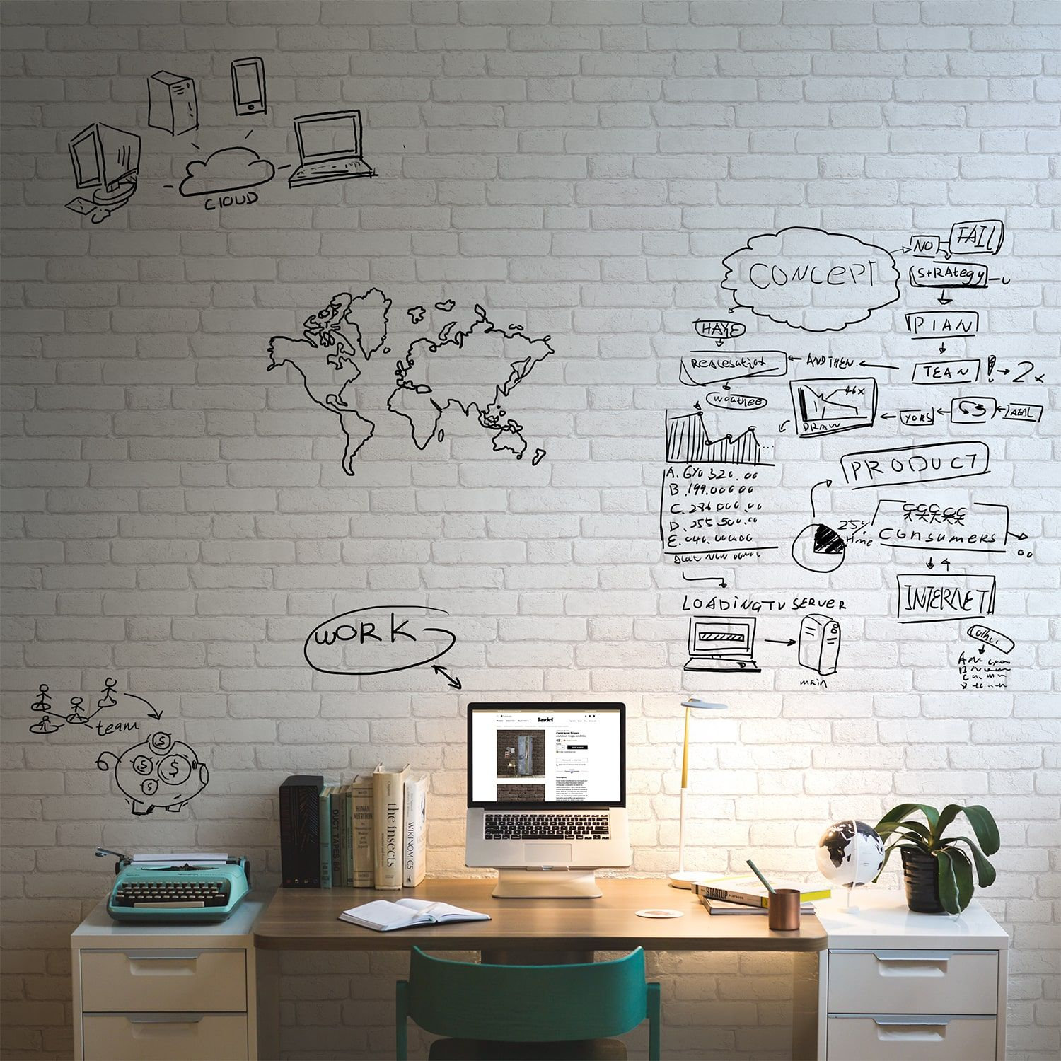 Papier Peint Effaçable Briques Blanches