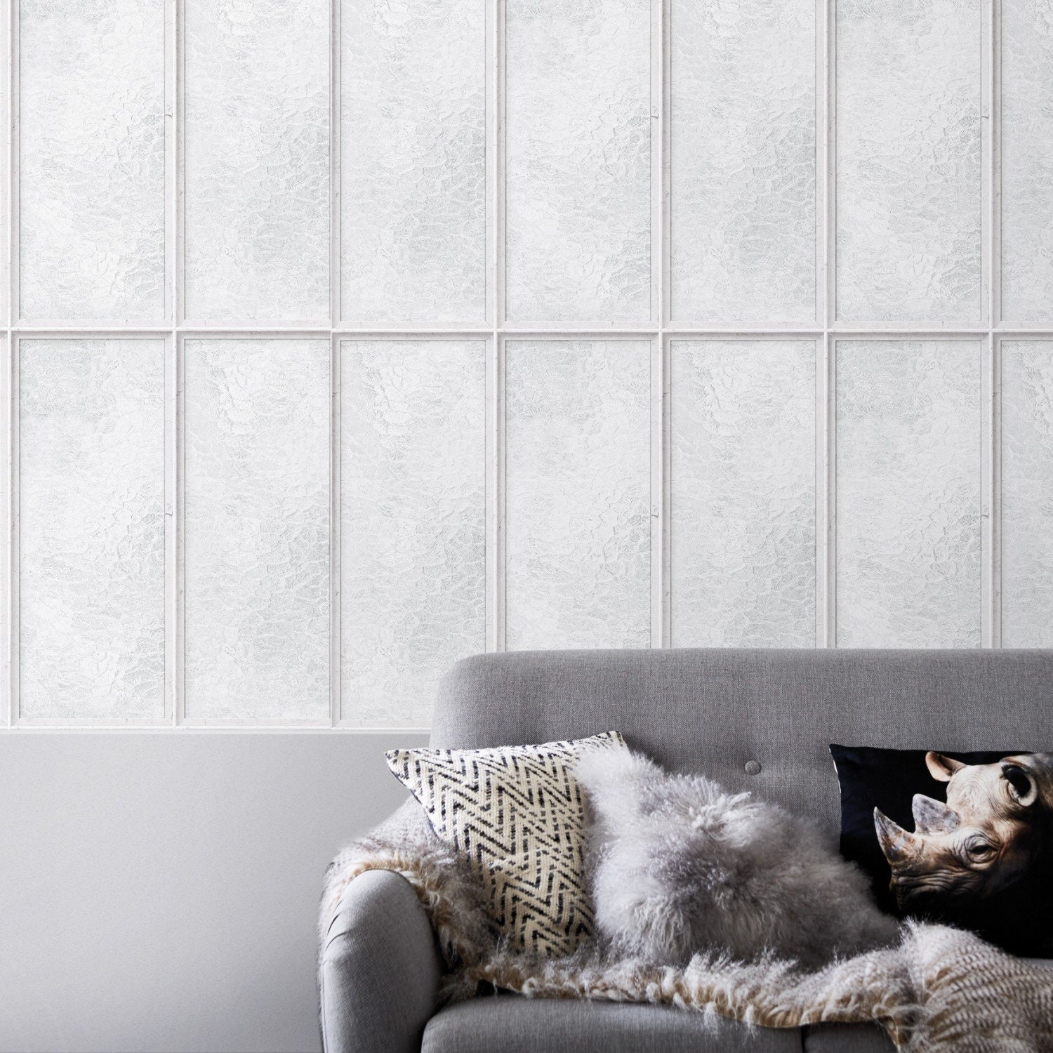 Papier Peint Verrières d'atelier Blanches Grands Carreaux