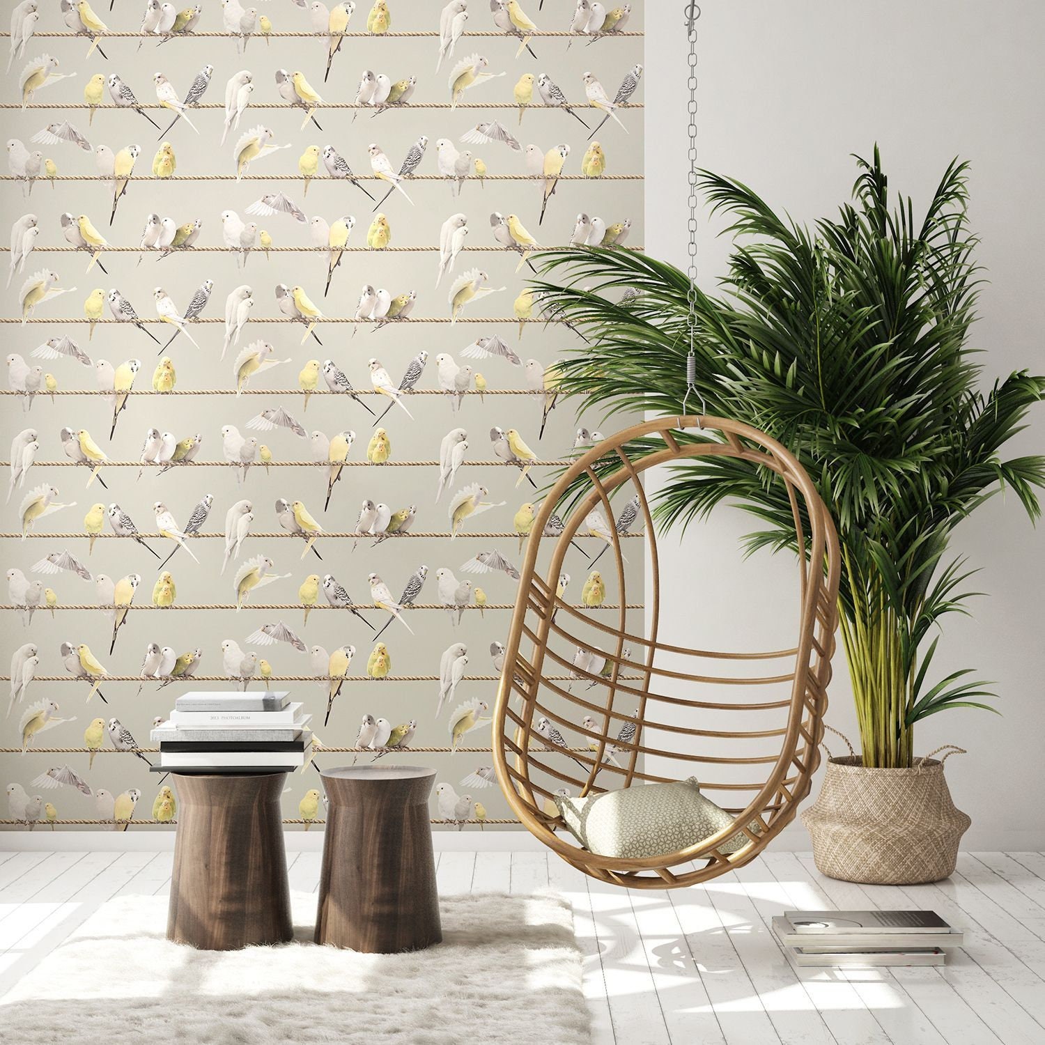 Papier Peint Les Inséparables sur Fil - Gris Chaud