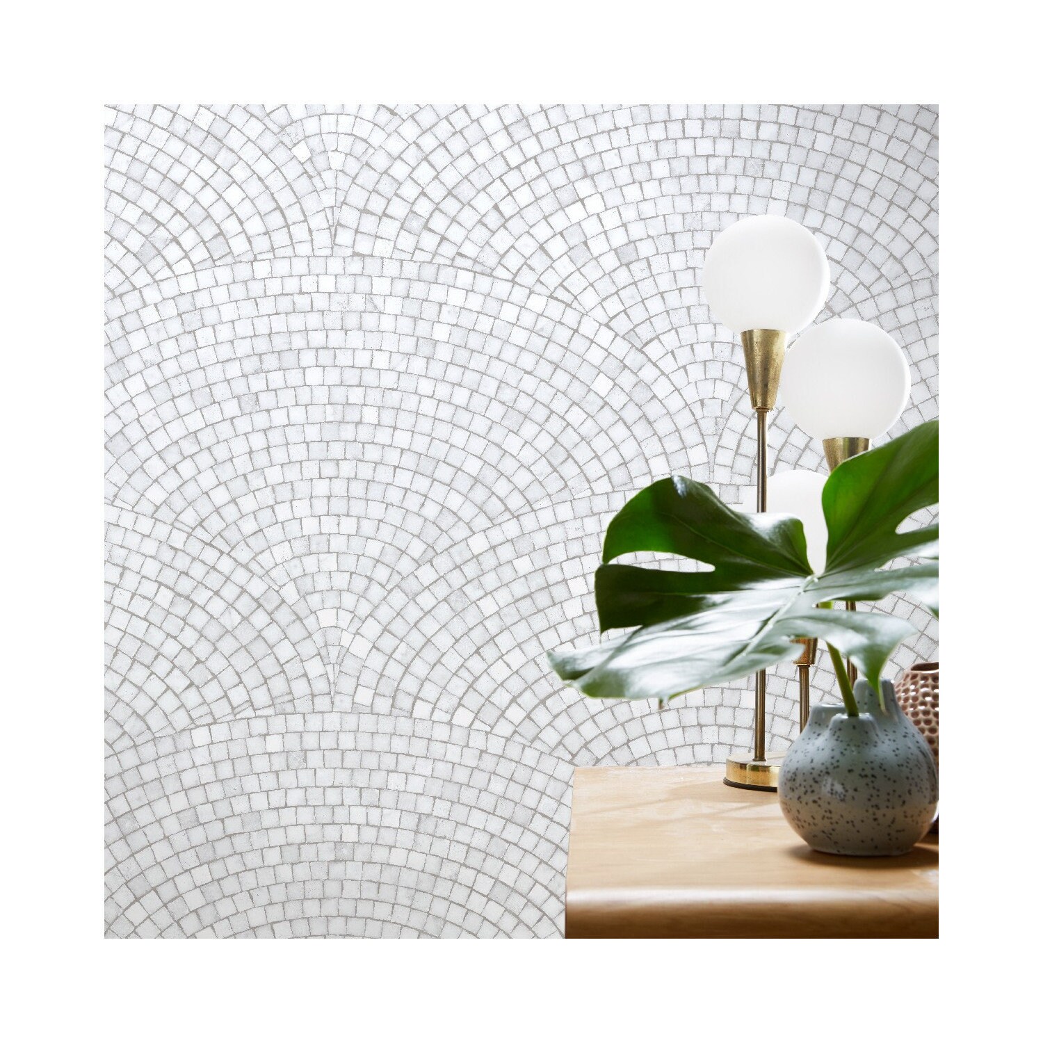 Papier Peint Mosaïque Art Déco - Gris Clair