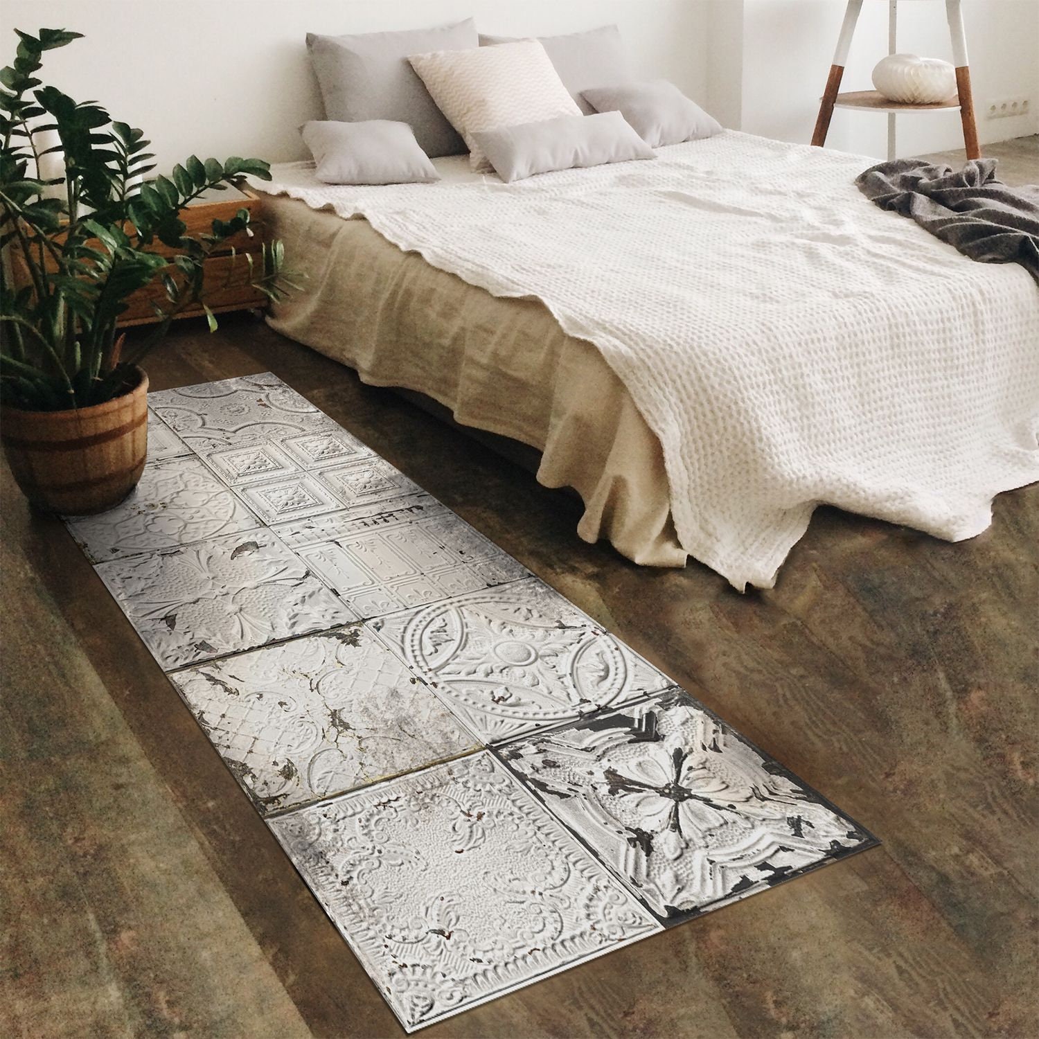 Tapis Vinyle Plaques Victoriennes Esprit Blanc Kristina Runner