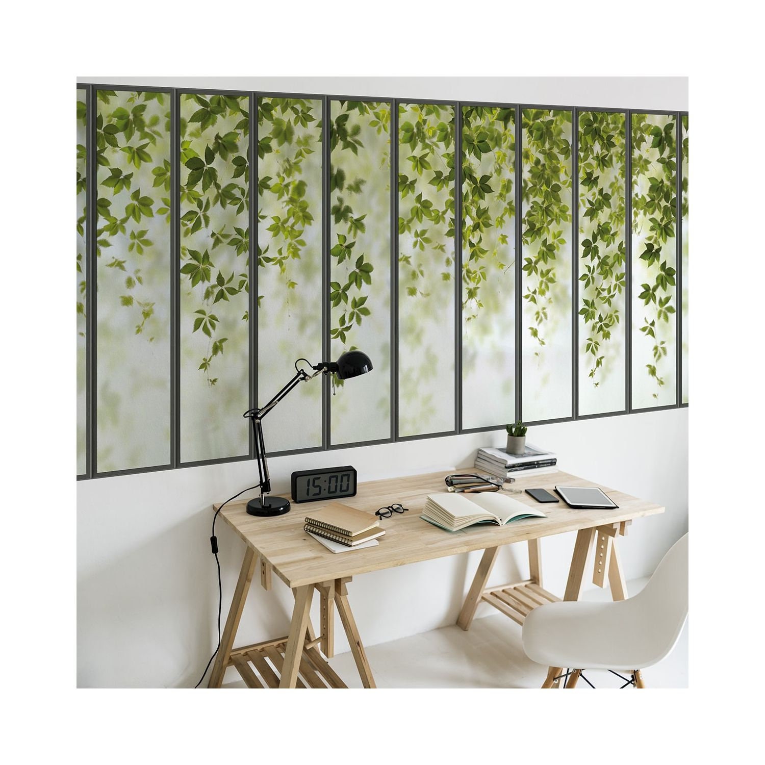 Papier Peint Panoramique Petite Verrière Noire et Vigne Vierge en 5 Lés Intissé Koziel Lés L.325 X H