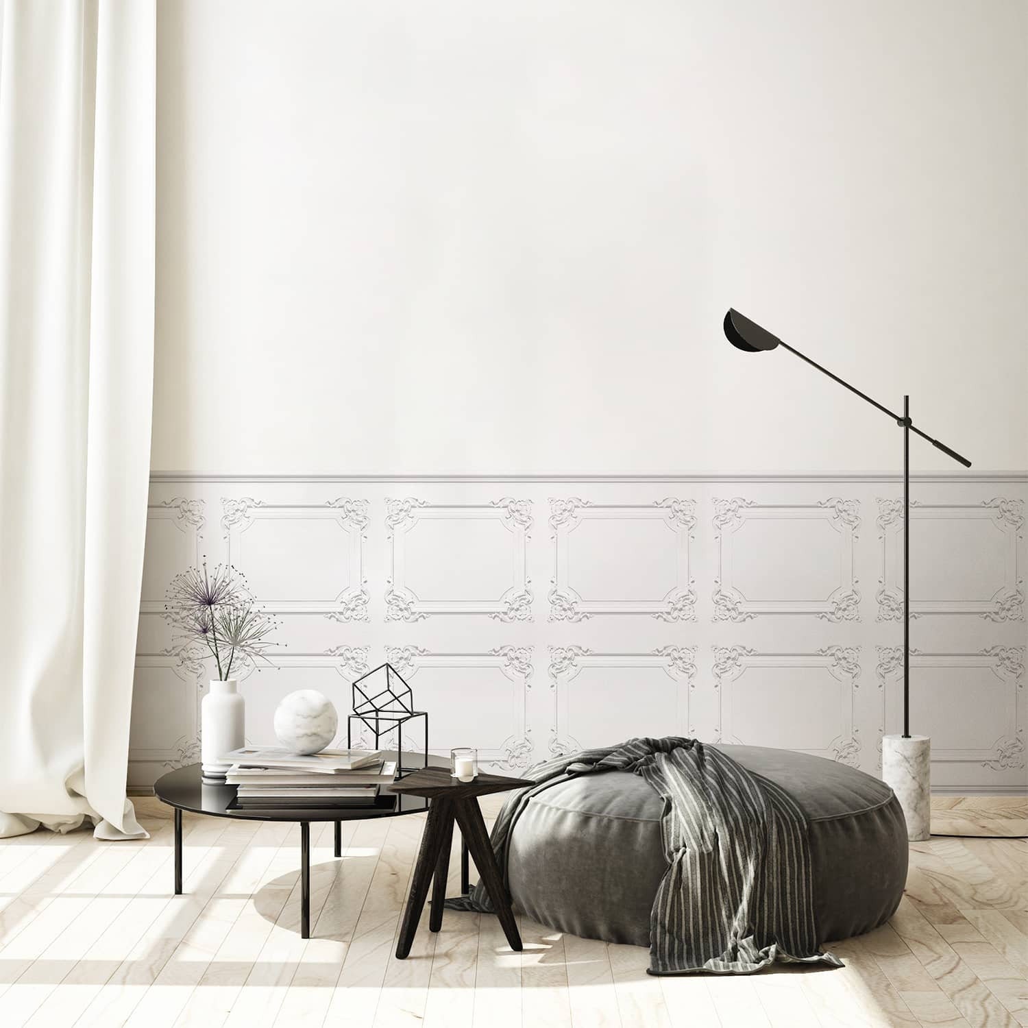 Papier Peint Boiseries Louis Xv Blanches Grisées