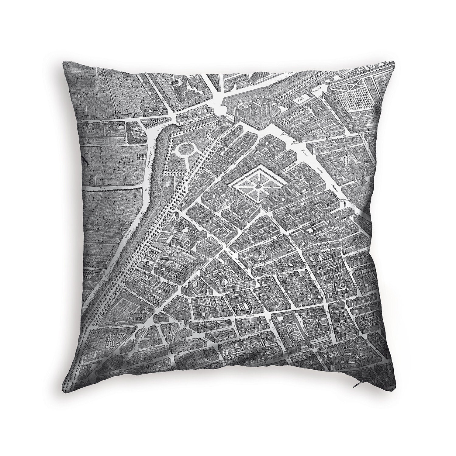 Housse de Coussin Velours Plan Paris Turgot 1734 - La Bastille