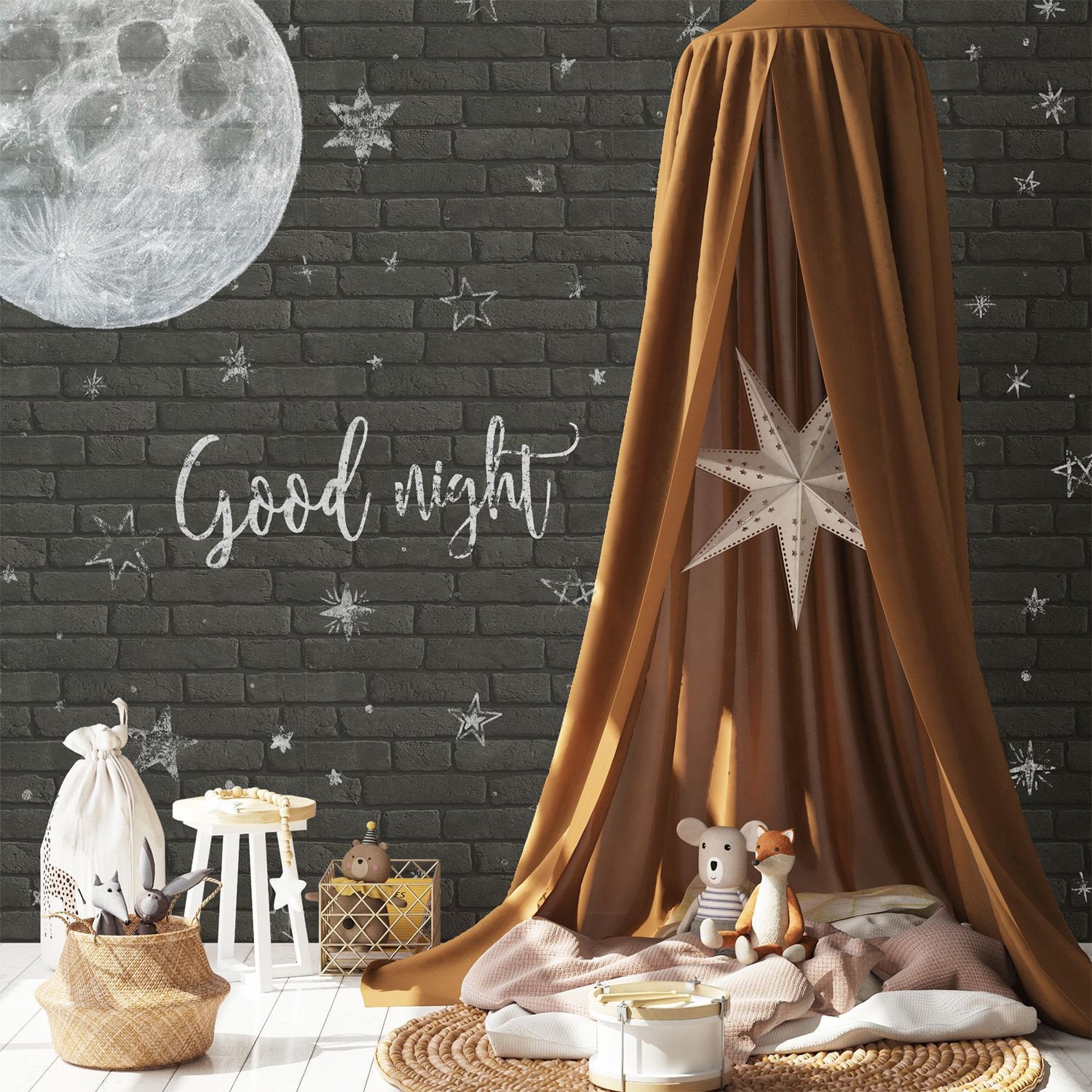 Papier Peint Effaçable Briques Grises Anthracites à Joints Noirs