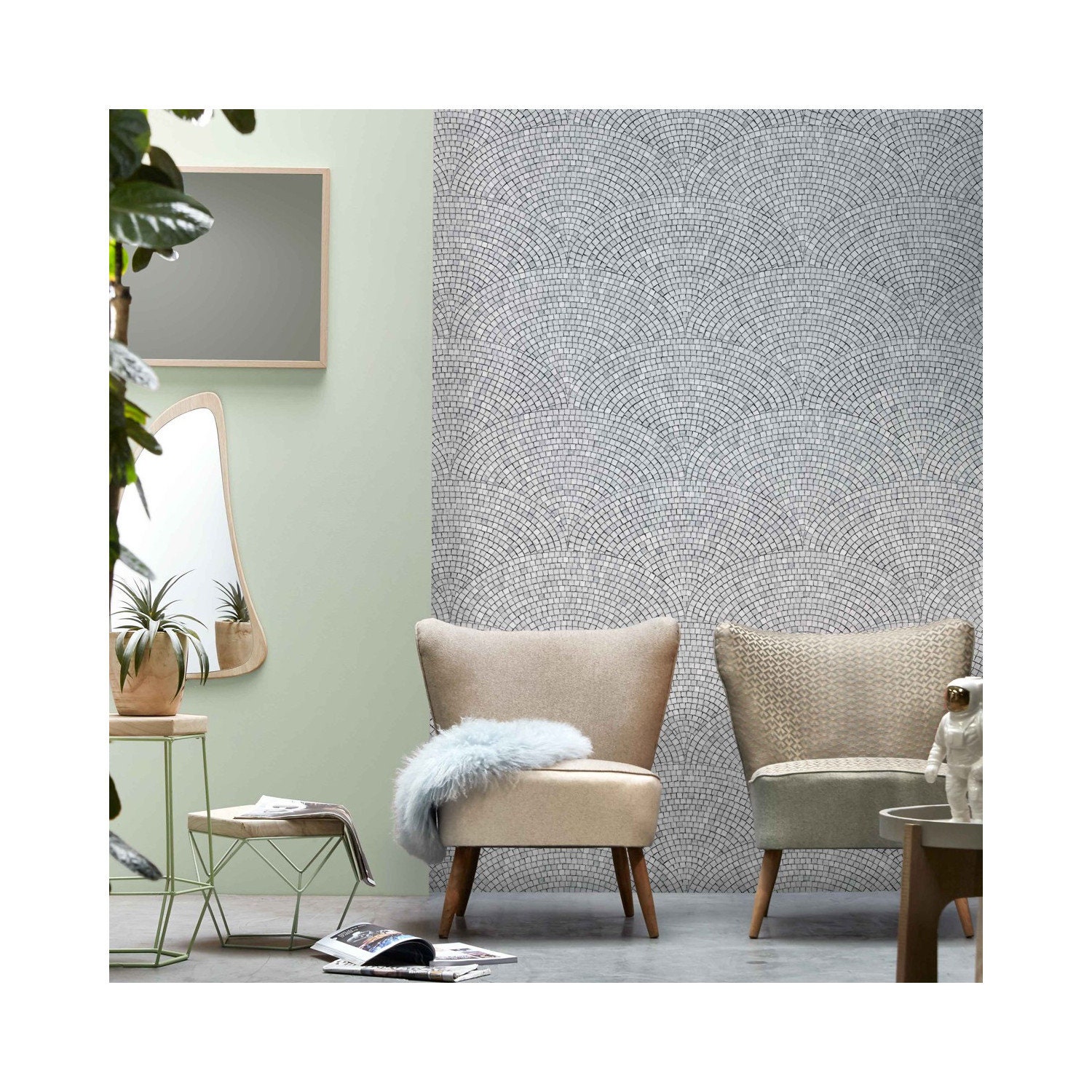 Papier Peint Mosaïque Art Déco - Gris