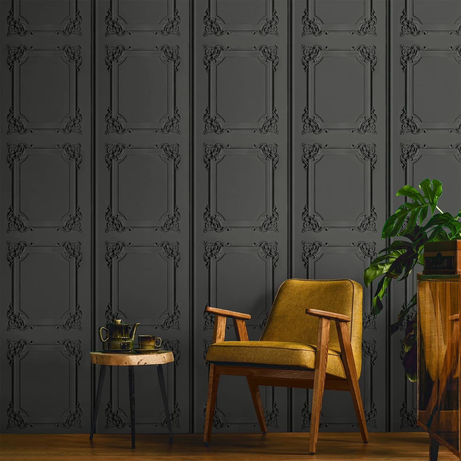 Papier Peint Boiseries Louis Xv Grises Anthracite