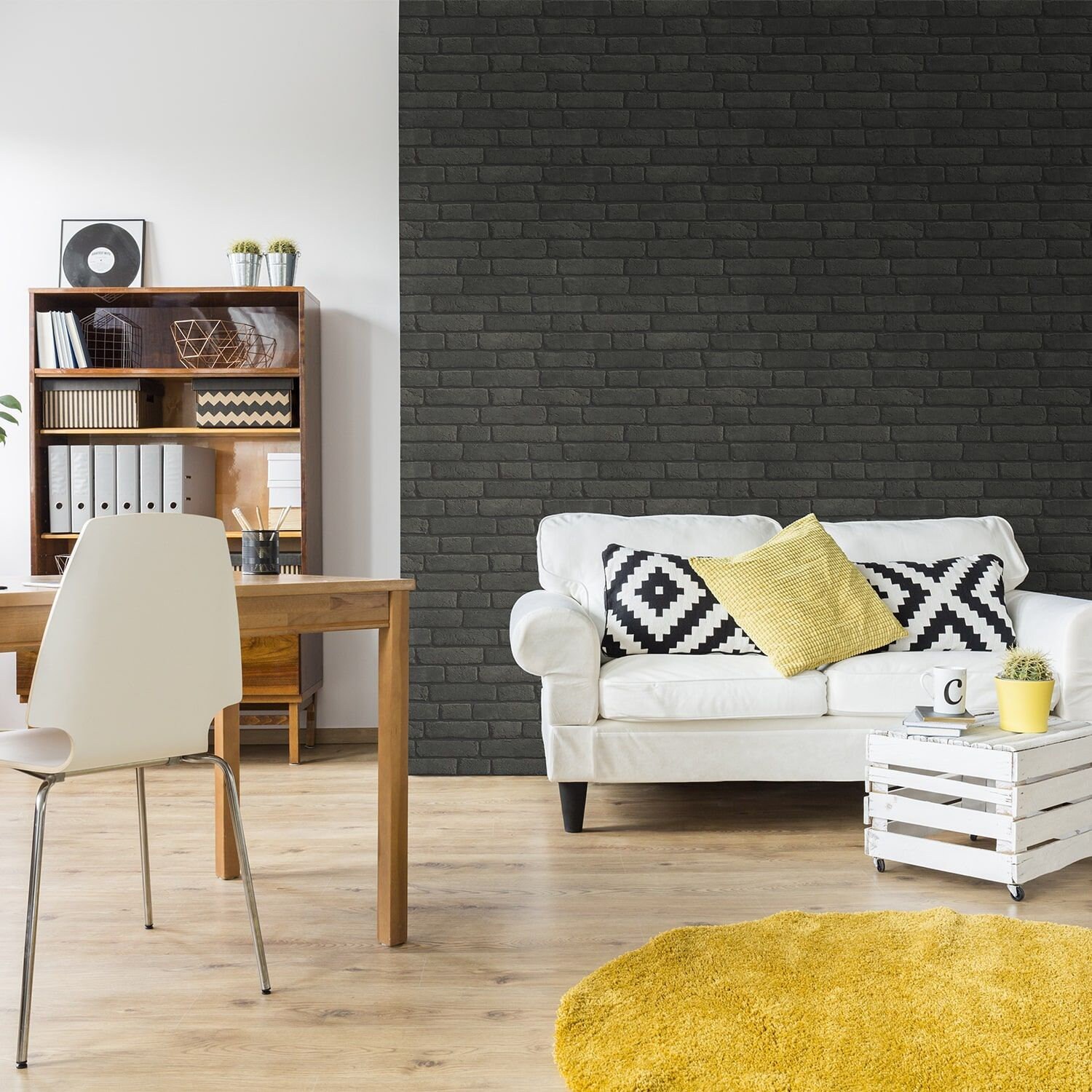 Papier Peint Briques Grises Anthracites à Joints Noirs