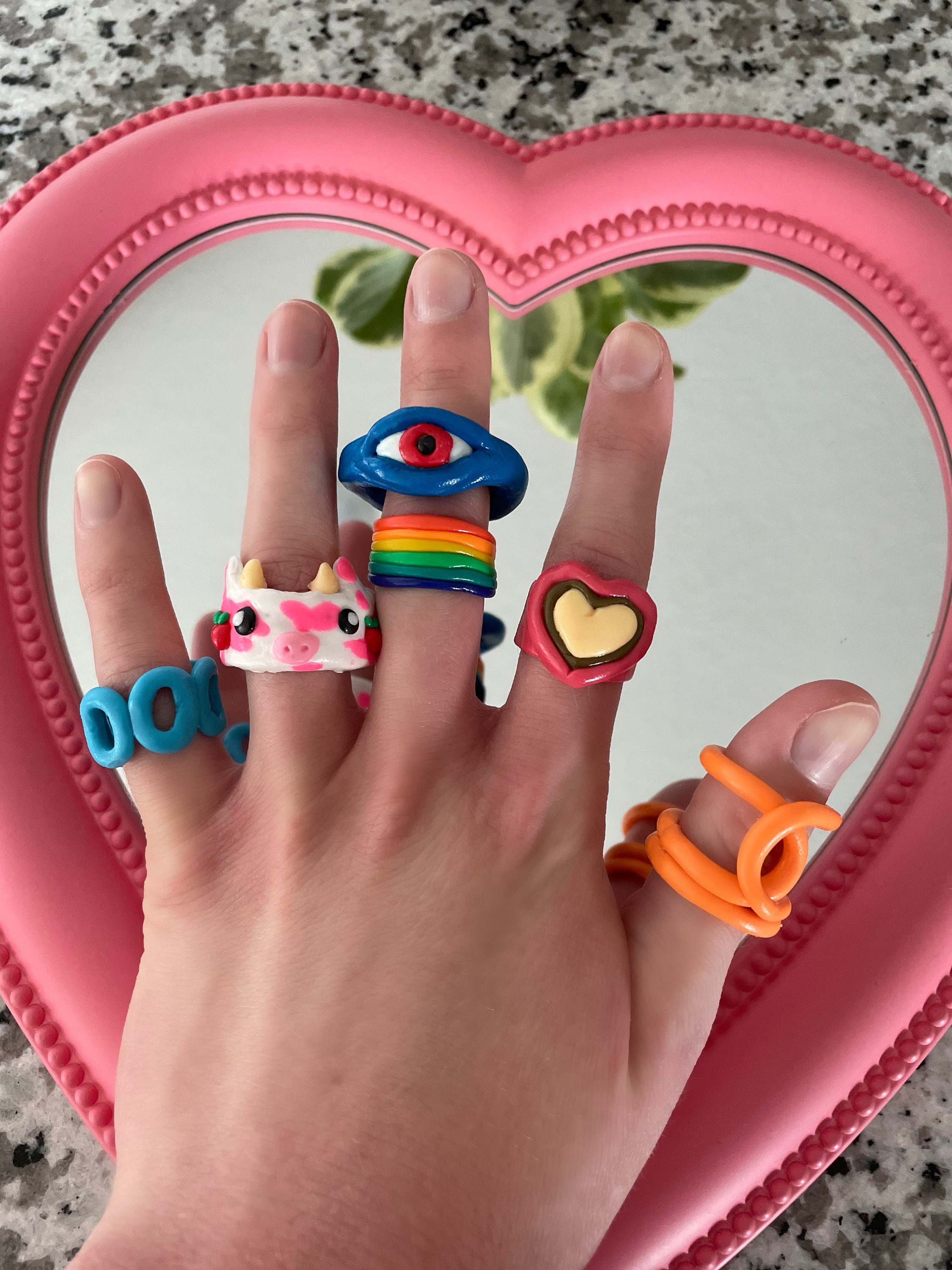 Clay rings animal rings chunky rings y2k rings kid core Etsy