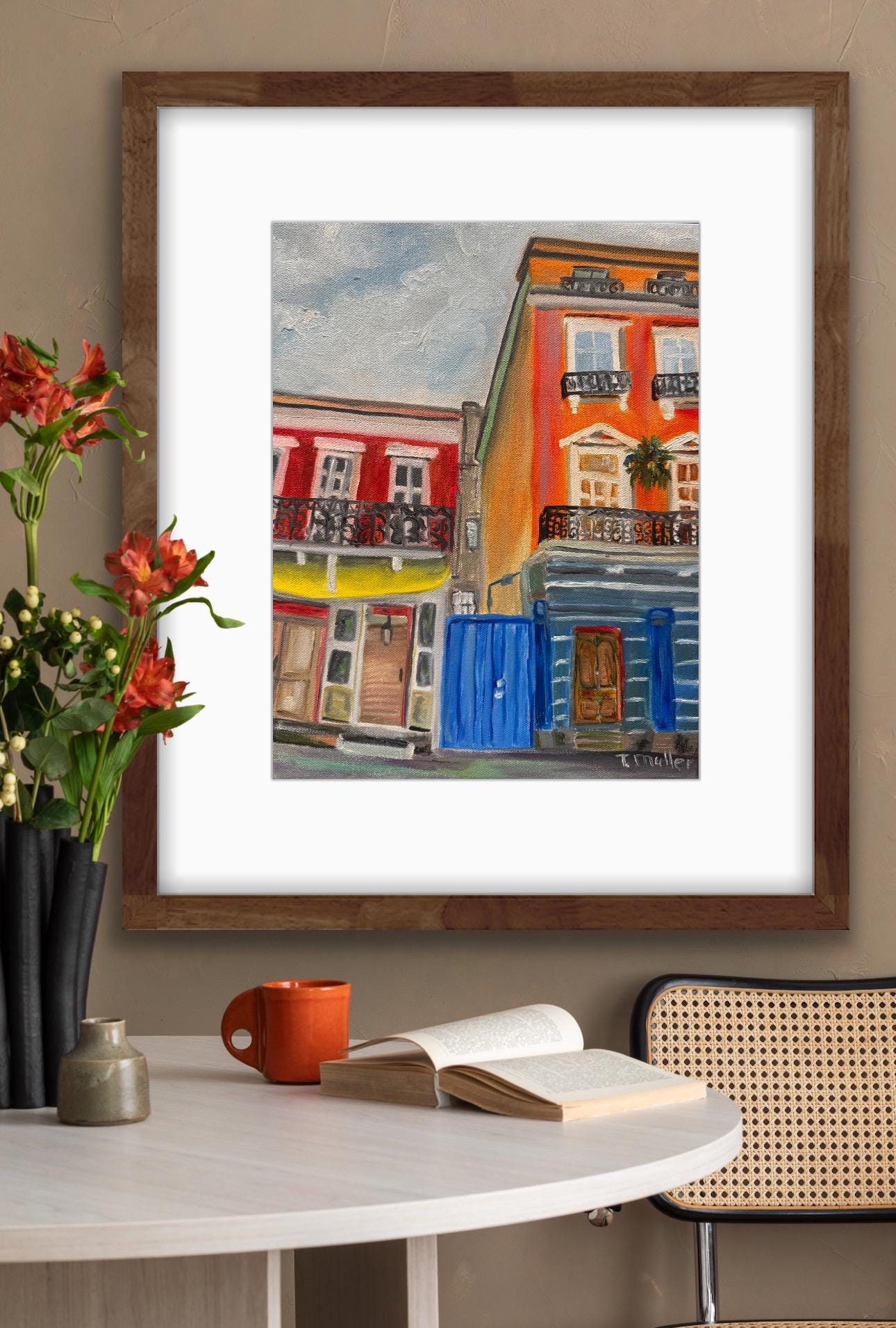 Impresión Giclée, papel de algodón Fine Art, "Casas del Barrio Francés", sin paspartú, sin marco incluido