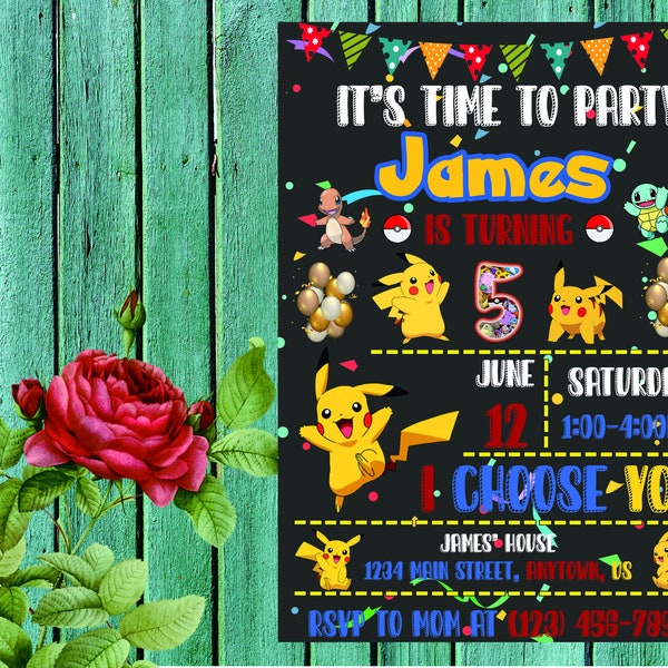 Pikachu Invitation, Pikachu Birthday Party, Pikachu Personalized, Pikachu Printable, Digital File Only