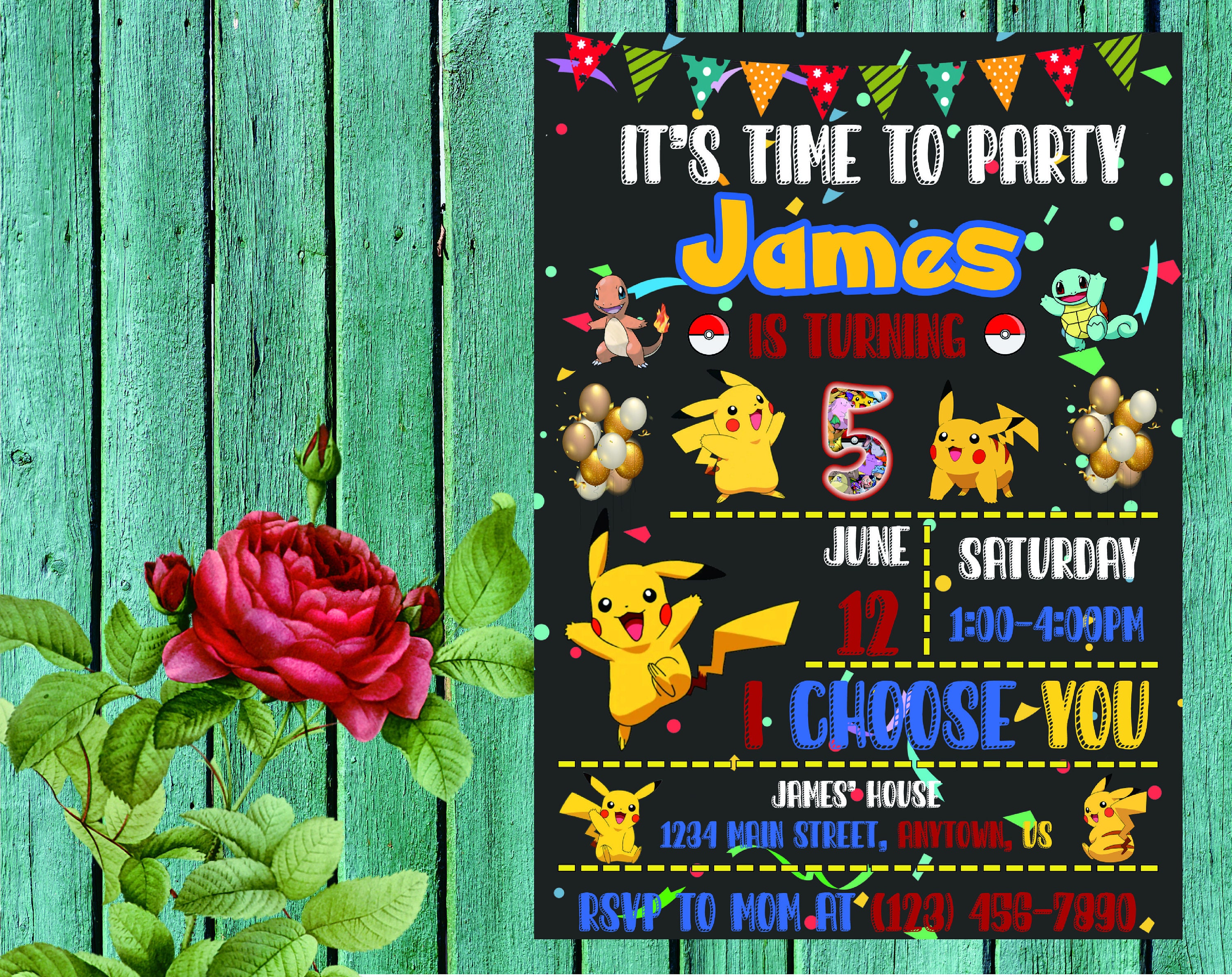 Pikachu Invitation, Pikachu Birthday Party, Pikachu Personalized, Pikachu Printable, Digital File Only
