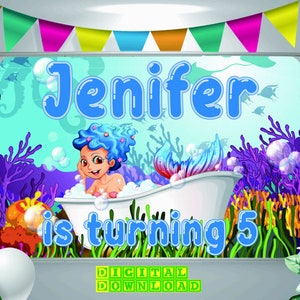 Mermaid Backdrop, Mermaid Birthday Backdrop, Mermaid Banner, Mermaid Decoration, Mermaid Party Supplies, Digital File Only