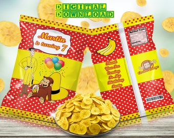 Curious George Chip Bag Label, Curious George Snack Bag, Curious George Party Treats, Decoration, Party Supplies, Digital File Only