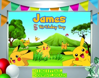 Pikachu Backdrop, Pikachu Birthday Backdrop, Pikachu Banner, Pikachu Decoration, Pikachu Party Supplies, Digital File Only