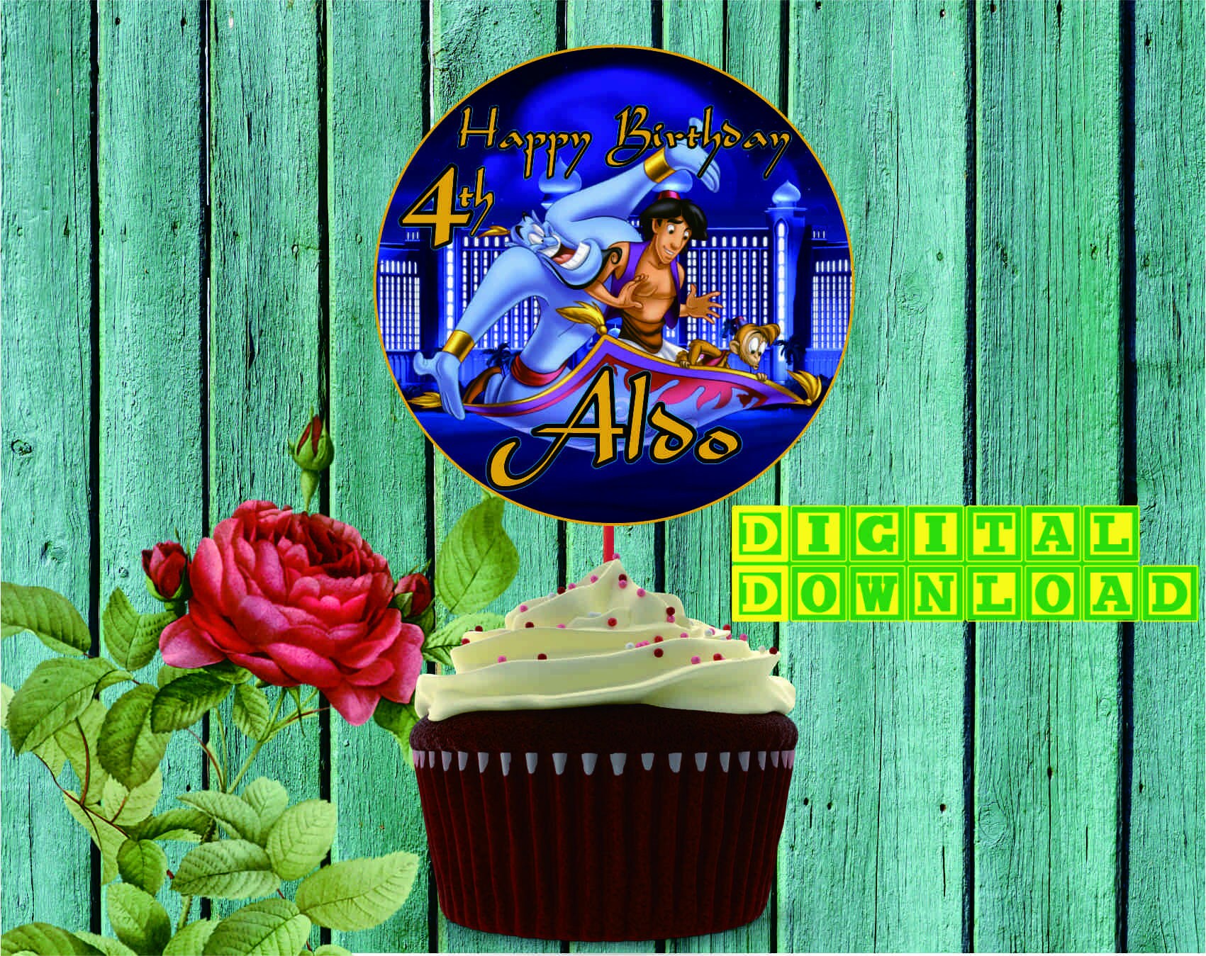 Aladdin Cupcake Toppers, Aladdin Birthday Party, Aladdin Birthday