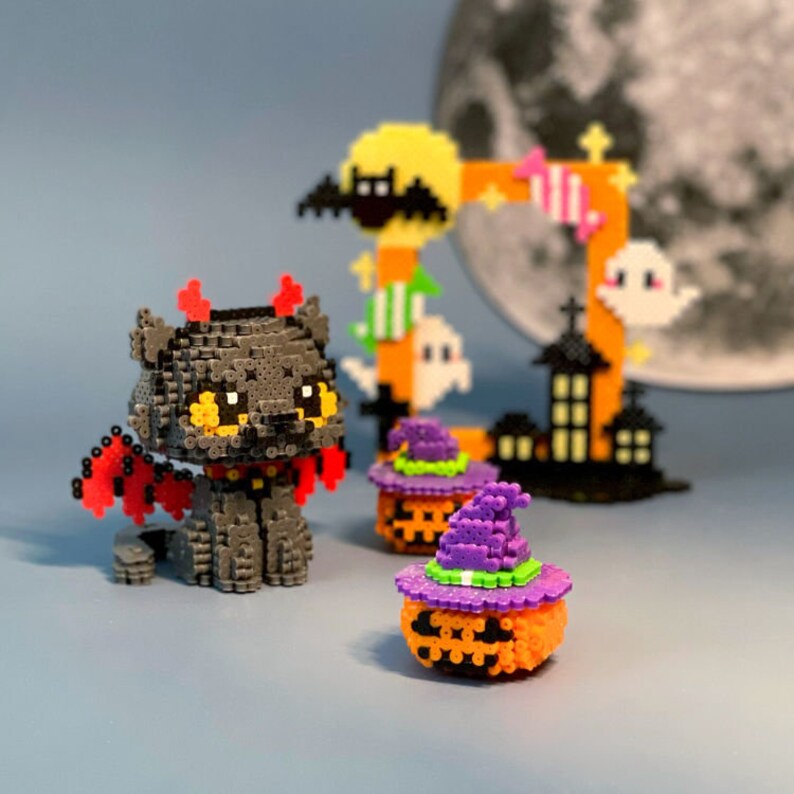 Set of 4 Halloween 3D Perler Bead Pattern Tutorial