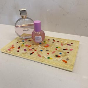 Assorted Pill Clear Resin Rolling Tray | Silver Foil catch all dish or vanity tray perfect for pharmacist nurse or doctor gift discounted