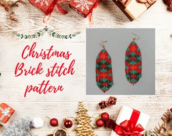 Christmas Earrings Brick Stitch Pattern, Geometric Beadwork (PDF Pattern)