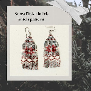 Christmas Snowflake Beaded Earrings Pattern: Brick Stitch Tutorial (PDF Download)