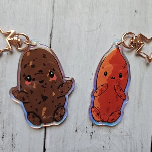 Potato Keychain, Russet & Sweet Potato, Rainbow Acrylic with Rose Gold Clasp