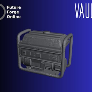 May include: A grey metal generator with a black handle and a black power cord. The generator has a black and white label with the text "VAULTZ".