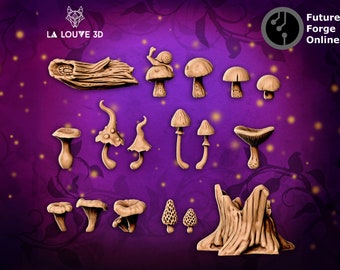 Decorative Basing Bits Bundle | Enchanted Mushroom Fae Forest | 40mm or 75mm scale | designed by La Louve 3D