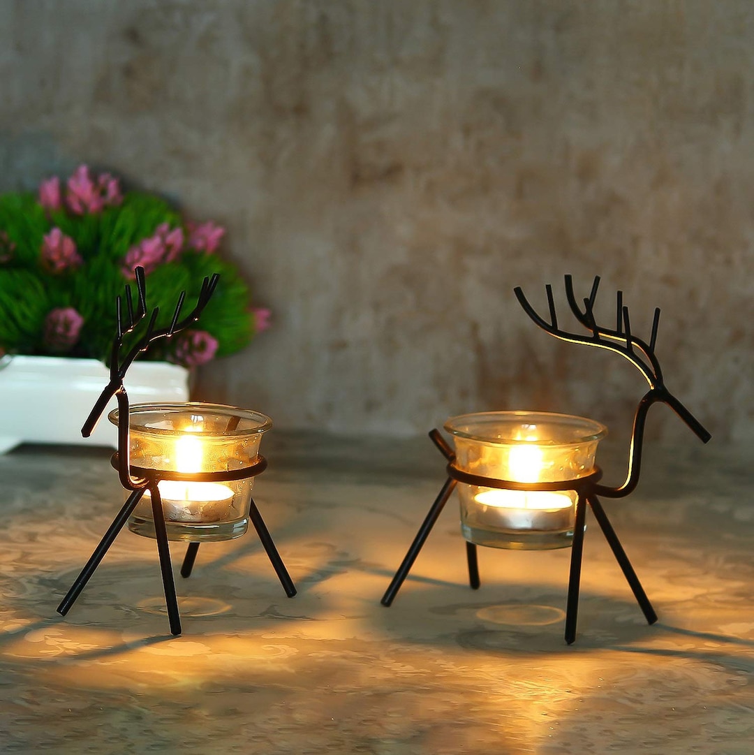 Iron Reindeer Tealight Candle Holders Christmas Decorations Items for