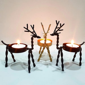 Metal Handmade Decorative Reindeer Candle Holder Set of 3 2 Black & 1 Golden Christmas Decorations Items for Home image 1