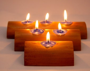 Bamboo tea light holder deals
