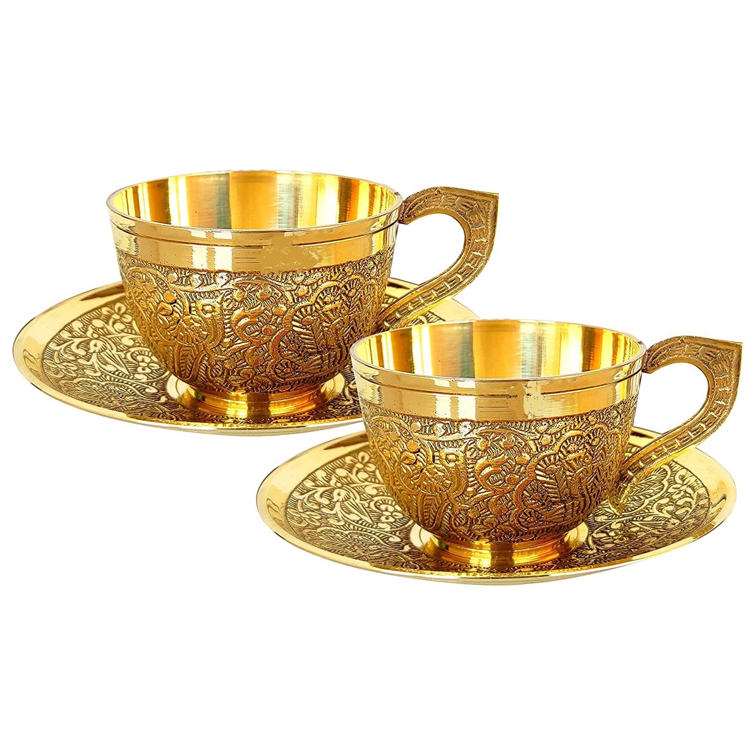 Tea Set Four Cup and Saucers Brass Tea Cup Set Authentic Tea