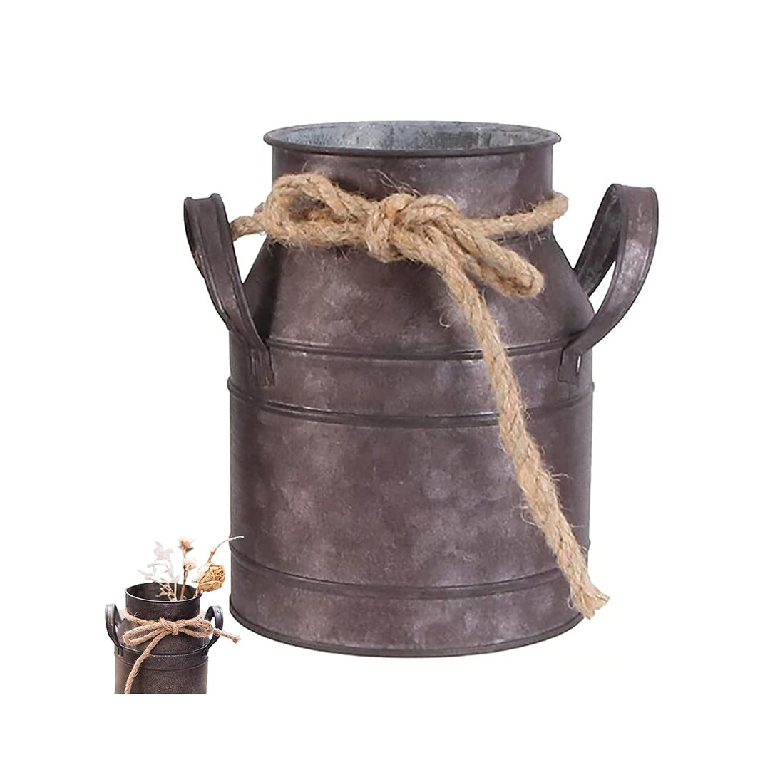 Rustic Vase Primitive Vase Metal Flower Vase Galvanized Metal Milk Can