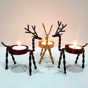 Metal Handmade Decorative Reindeer Candle Holder Set of 3 2 Black & 1 Golden Christmas Decorations Items for Home image 5