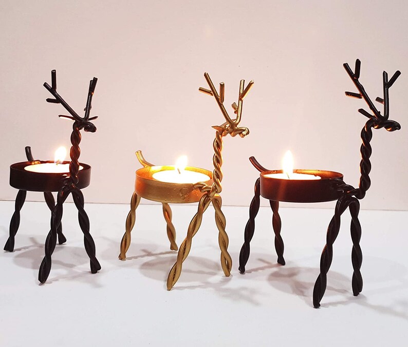 Metal Handmade Decorative Reindeer Candle Holder Set of 3 2 Black & 1 Golden Christmas Decorations Items for Home image 2