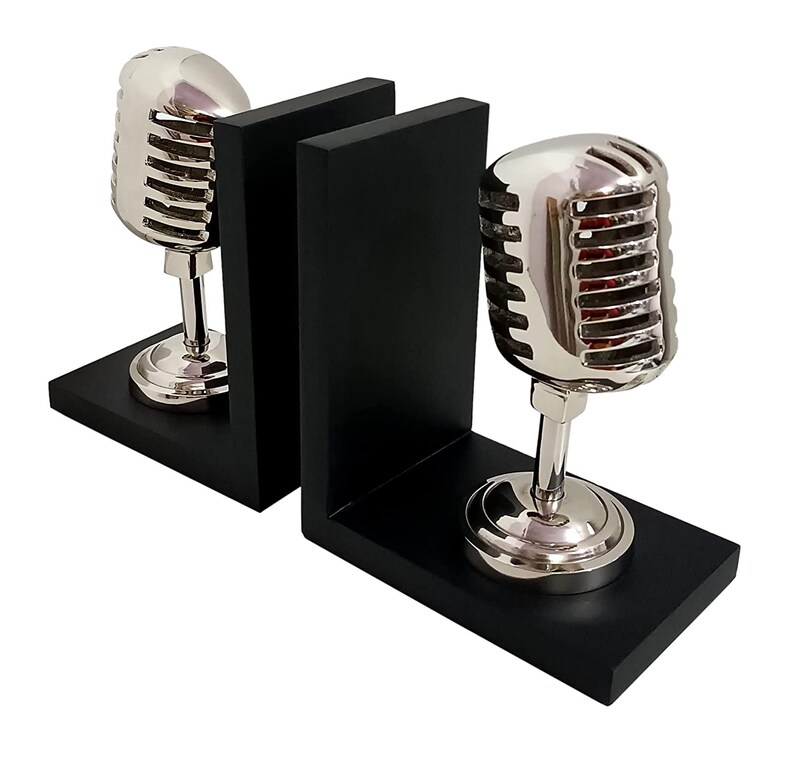 Microphone Shape Bookend Table Décor for Music Lovers and Singers mic