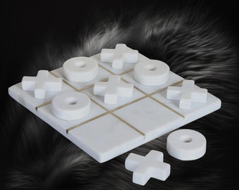 Elegant Marble Tic Tac Toe Set in White and Gold - Luxury Game Board