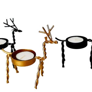 Metal Handmade Decorative Reindeer Candle Holder Set of 3 2 Black & 1 Golden Christmas Decorations Items for Home image 7