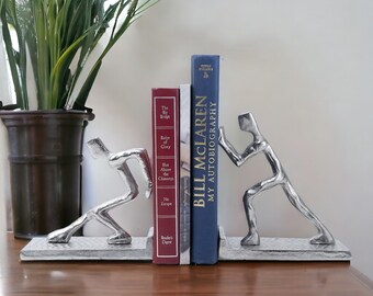 Handcrafted Human Figure Bookends - Unique Shelf Decor Accent Stylish Desk Organizer for Home and Office Decor