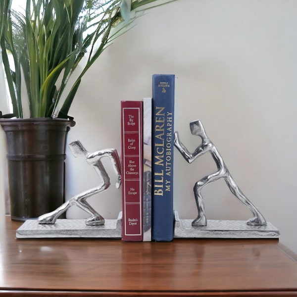 Handcrafted Human Figure Bookends - Unique Shelf Decor Accent Stylish Desk Organizer for Home and Office Decor