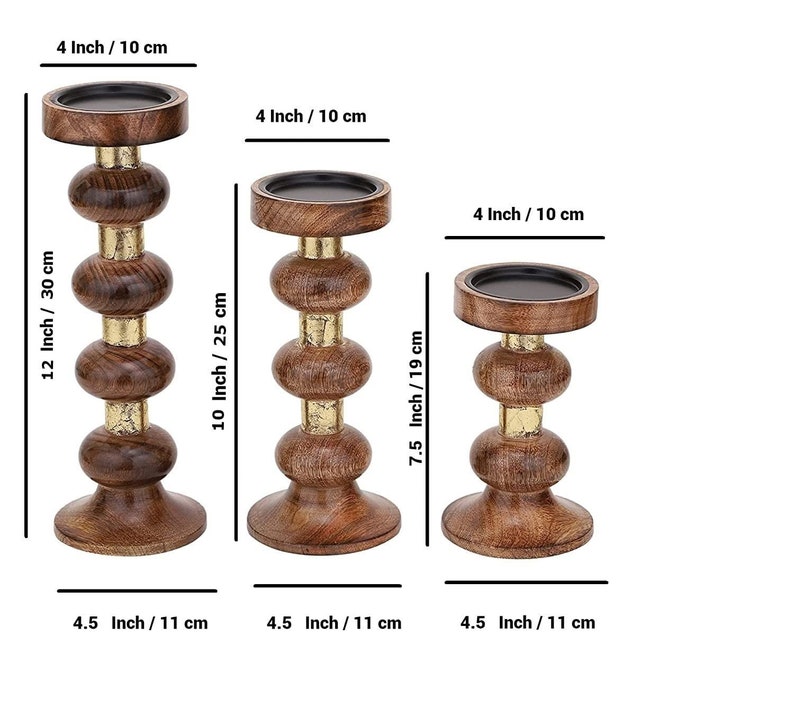 Candle Holders Wood Set of 3 Hand Crafted Wood Candle Holders Etsy