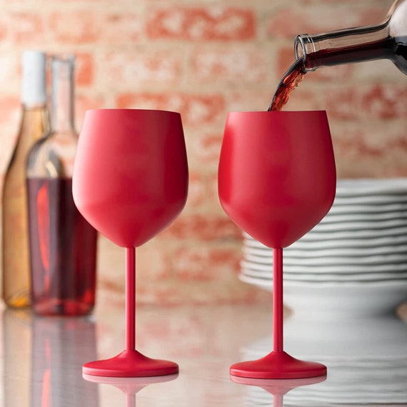 Red Wine Glasses Shatter Proof Red Coated Steel Unbreakable Wine