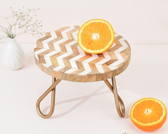 Cake Stands golden | metal cake stand | Indoor plant stand | Marble Stool |White Zic-Zac Cake Stand - Golden - Black