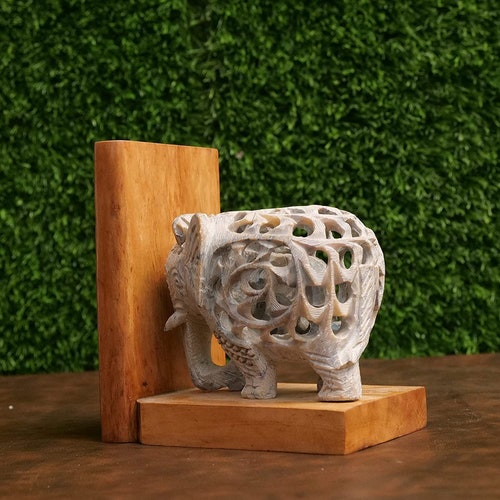 Shops Elephant Bookends Wood & Marble Bookends Book Organizers Book Shelves Office Décor Library Décor