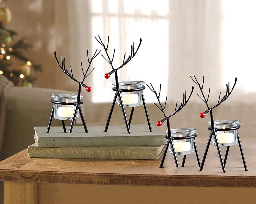 Iron Reindeer Tealight Candle Holders Christmas Decorations Etsy